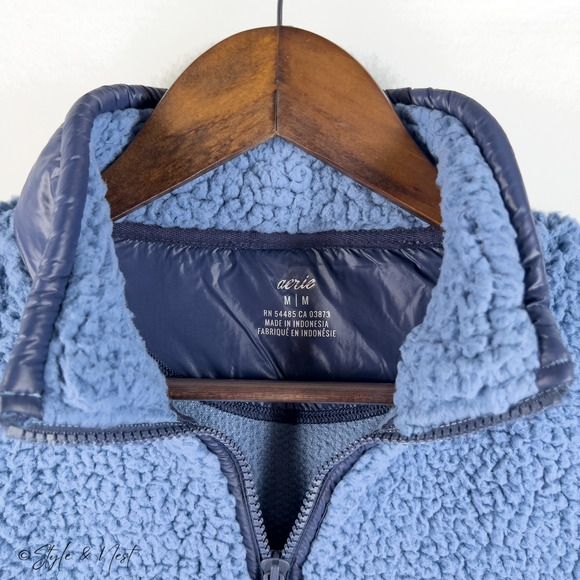 Aerie Fluffy Dream Sherpa Quarter Zip Quilted Pullover Cozy Size Medium - Picture 2 of 4